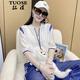 拓澀（TUOSE）時髦運動套裝女夏季新款寬松棒球服顯瘦氣質(zhì)休閑百搭兩件套 白色上衣+藍色褲子 L (105-120斤)