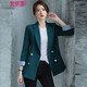安依蓮中長(cháng)款西裝女格子外套秋冬雙排扣百搭上衣女士氣質(zhì)休閑西服 YRK021綠色西裝 M