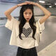 奢娣魅儷棉短袖t恤女學生韓版寬松百搭短款露臍半袖上衣女夏閨蜜裝 白色（棋牌格愛心）短款短袖 均碼