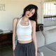 莫代爾歐美辣妹性感掛脖式U領(lǐng)針織露背背心女短款無(wú)袖打底上衣 白