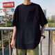 品詩(shī)歌人純棉重磅短袖T恤男士港風(fēng)夏季寬松圓領(lǐng)中袖圓點(diǎn)五分袖學(xué)生潮半袖 黑色 均碼 80-200斤