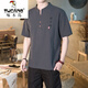 啄木鳥(niǎo)棉麻t恤男夏季中國(guó)風(fēng)男裝短袖亞麻上衣透氣復(fù)古中式立領(lǐng)薄款體恤 深灰色 2XL 140-150斤