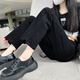 朵世界 高腰直筒牛仔褲女2022年春秋季新款韓版開叉寬松顯瘦秋冬加絨加厚九分煙管褲子ins潮 5208-5黑色 加絨 32碼(2尺5)