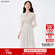 BUOUBUOU白月光2025春夏新品法式優(yōu)雅串珠刺繡蕾絲高腰連衣裙女 米白W81 S