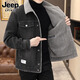 JEEP SPIRIT吉普夾克男款羊羔絨牛仔外套男士秋冬季新款潮牌加絨美式工裝男裝 黑色 加絨 XL (126-140斤)