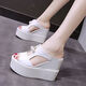 蘭威費雷內增高松糕魚(yú)嘴涼鞋10CM坡跟厚底臺白色夏季新款高跟女拖 白色2 36
