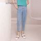 婉甸幻藍色牛仔長(cháng)褲夏季新品中腰貼臀小哈倫褲1232X03SX1 幻藍色 XS