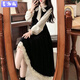 麥潮尚秋冬大碼300斤胖mm法式氣質(zhì)假兩件連衣裙女復古韓版蝴蝶結打底裙 黑色 S