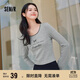 森馬長(zhǎng)袖T恤女短款蝴蝶結(jié)字母春秋溫柔蕾絲緊身上衣107624101001