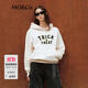 MO&Co.衛衣底抓毛棉質(zhì)印花挺括連帽寬松街頭舒適口袋摩安珂 米駝色-第2批 S 160