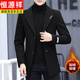 恒源祥秋冬韓版潮流毛呢大衣男士短款加絨加厚修身休閑呢子西裝外套 黑色 XL