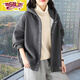 初徑連帽衛衣女2026春秋新款韓版寬松大碼百搭簡(jiǎn)約舒適寬松開(kāi)衫外套 灰色(春秋款) L 建議105-120斤