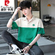 皮爾卡丹（pierre cardin）青少年短袖t恤男含棉夏季夏天polo半袖衫潮流高中生上衣服 T12卡其綠 XL 【適合140-160斤】