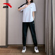 安踏（ANTA）運動(dòng)套裝女士夏季跑步健身服寬松大碼冰絲透氣短袖長(cháng)褲休閑運動(dòng)服 純凈白-基礎黑 【速干衣+收口褲】 L /175 適合120-140斤