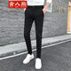 貴人熊 九分褲男2020春秋四季新款男士休閑褲韓版修身小腳褲青少年9分褲直筒長(cháng)褲子男潮 K164長(cháng)褲黑色 29