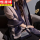 恒源祥（HYX）100羊毛披肩圍巾女士外搭兩用保暖圍脖百搭圍巾斗篷 藏青粉