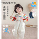 幼歌（YOUGE）嬰幼兒秋季童趣卡通牛仔背帶褲寬松柔軟細膩不掉色褲子 奶油白(66-90襠開扣) 90 cm