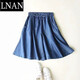 LNAN天絲牛仔短褲女高腰超薄款夏季新款寬松直筒垂感闊腿五分熱褲