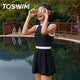 TOSWIM拓勝連體泳衣女夏裙式保守顯瘦游泳衣度假溫泉海邊泳裝 簡(jiǎn)白黑裙L