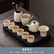 瓷牌茗茶具 汝瓷茶具泡茶器全套家用功夫茶具辦公室送人茶道瓷器整套 御煌提梁壺6杯10件+茶道胡桃茶盤