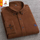 稻草人100%純棉燈芯絨襯衫男士長(cháng)袖休閑襯衣青年中年寬松大碼爸爸裝 深棕色 燈芯絨棕色 [長(cháng)袖/馬標款] L 40 [125-140斤]