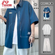 安初夏短袖冰絲T恤男士休閑三件套裝夏季冷淡風(fēng)衣服男裝穿搭配外套男孩 藍(lán)色四件套 XL 【推薦120-140斤】