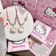 hellokitty項鏈女足銀999寶寶純銀吊墜可愛凱蒂貓鎖骨鏈生日禮物 hellokitty貓+愛心漸變粉繩