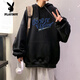 花花公子（PLAYBOY）衛衣男套頭連帽衣服長(cháng)袖春秋季青少年外套初中生休閑寬松潮牌學(xué)生 黑色 L