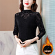 梵闋 打底衫女加絨加厚半高領(lǐng)網(wǎng)紗秋冬新款韓版內搭蕾絲修身洋氣上衣 黑色（加絨） 2XL -建議125-135斤