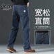 JEEP SPIRIT春秋季牛仔褲男款2025新款高端時尚直筒寬松大碼男褲彈力休閑長褲 703H藍(lán)灰 32 【二尺五】