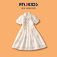 FNJ KIDS童裝女童漢服連衣裙夏季新款中大童短袖碎花女孩旗袍公主裙 杏色 120 (建議身高110-120cm)