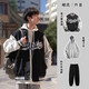 惠穿依三件套美式棒球服秋冬新款潮流百搭帥氣寬松加絨夾克男裝套裝 T70夾克黑+連帽衛衣灰+束腳褲黑 XL
