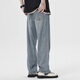 沐秋（MUQIU）石墨雪花肌美式直筒寬松大碼牛仔褲男淺色水洗闊腿垂感休閑褲子潮 復古淺藍 38