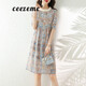 ceezemc香港潮牌碎花雪紡連衣裙女 2025夏季新款寬松休閑短袖輕薄沙灘裙 印花 XL