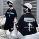 童榜男童套裝夏裝新時(shí)尚男孩T恤短褲兩件套中大童學(xué)生夏季兒童套裝潮 黑色 2363套裝 150 建議身高140-145CM