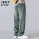 JEEP SPIRIT吉普牛仔褲男寬松春夏季韓版褲子男士闊腿休閑男褲 青古藍(lán) 32