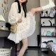 鏡莎荷葉邊長袖連衣裙2023新款防曬溫柔風(fēng)小個(gè)子收腰顯瘦V領(lǐng)仙女短裙 米白色 均碼【可備注碼數(shù)】