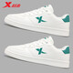 特步（XTEP）男鞋板鞋子男休閑鞋男士皮面耐磨防滑運動(dòng)鞋子帆布鞋滑板鞋 帆白/絲絨松木色 41
