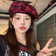 逸兼紅色格紋貝雷帽子jk風(fēng)女春秋顯臉小畫家帽報童八角帽子文藝復(fù)古帽 格紋貝雷帽【紅色-均碼】 均碼 (54-58cm)