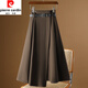 皮爾卡丹（pierre cardin）不規則毛呢半身裙女秋冬季新款高腰加厚厚顯瘦中長(cháng)款遮胯a字裙 咖啡色 XL