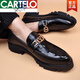 卡帝樂(lè )鱷魚(yú)（CARTELO）新品厚底布洛克增高男尖頭皮鞋商務(wù)休閑男鞋子一腳蹬透氣松糕皮鞋婚鞋 黑色#標準款 42