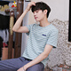 稻草人短袖T恤男夏季男式t恤短袖?；觑L(fēng)條紋體恤打底衫圓領(lǐng)?；晟滥惺?湖藍色16114 M