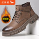 紅蜻蜓馬丁靴男款秋冬季英倫風(fēng)高幫工裝男鞋真皮復古加絨短靴中幫皮靴男 棕色加絨款 39