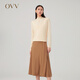 OVV【可機洗黃金羊毛】2023秋冬新款女裝簡(jiǎn)約深V領(lǐng)長(cháng)袖針織衫 米黃（凈色）A5 L