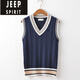 JEEP SPIRIT加厚V領(lǐng)套頭毛背心男大碼無(wú)袖毛衣馬甲女學(xué)院風(fēng)毛線(xiàn)針織坎肩純棉 寶藍色 2XL (145-162斤)