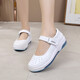 吧佰布頭層牛皮白色護士鞋女氣墊透氣夏季新款坡跟軟底防滑醫院工作鞋 白色 40 （偏小選擇大一號）
