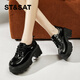 星期六（St&Sat）厚底系帶單鞋女2024新款漆皮增高女鞋休閑小皮鞋工作通勤時(shí)尚女鞋 黑色 37