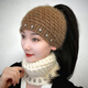 秋冬毛線(xiàn)帽子女保暖頭巾包頭帽頭套女針織寬邊護額遮白發(fā)發(fā)帶帽 卡其色  小梅花保暖發(fā)帶