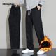 MMOPTOP沖鋒工裝直筒褲子男士秋冬季保暖加絨寬松運動(dòng)休閑褲黑色加絨XL