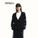 MO&Co.針織開(kāi)衫含馬海毛綿羊毛寬條紋閃蔥絨感破洞外套摩安珂 黑灰條色 S 160